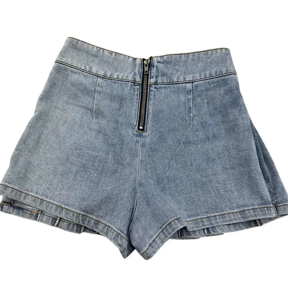 Alice + Olivia Noah Denim Pleated Miniskirt US 28 - Picture 7 of 11